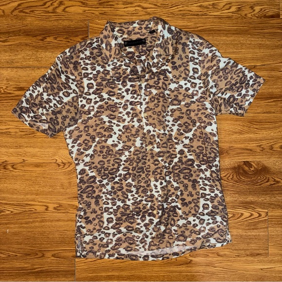 Allsaints Men’s Can Tho Leopard Print Relaxed Short Sleeve Camp Collar Shirt - Picture 2 of 9